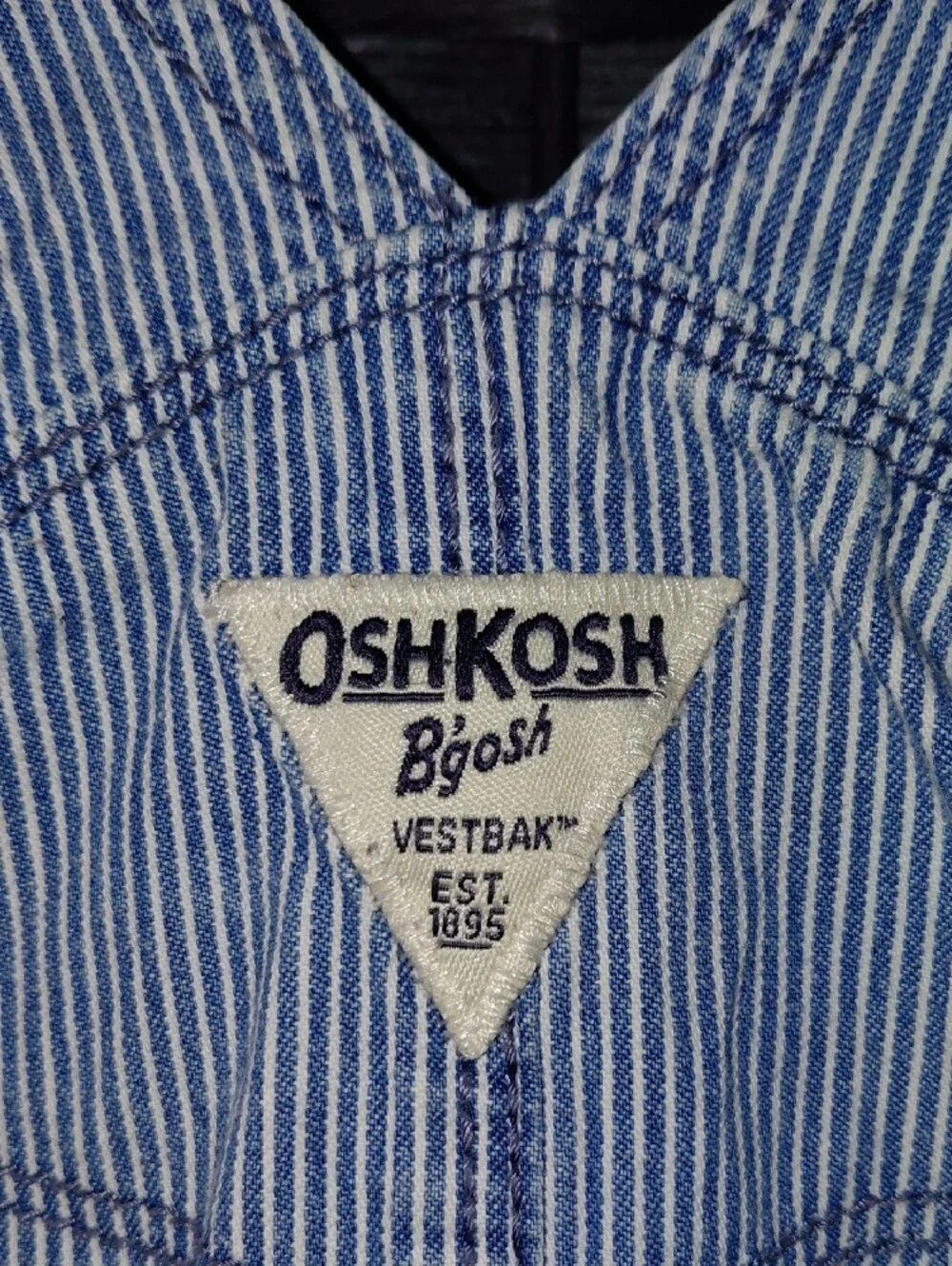 OshKosh B'Gosh Boys Overalls Denim Blue Jean Hickory Stripe Size 12M